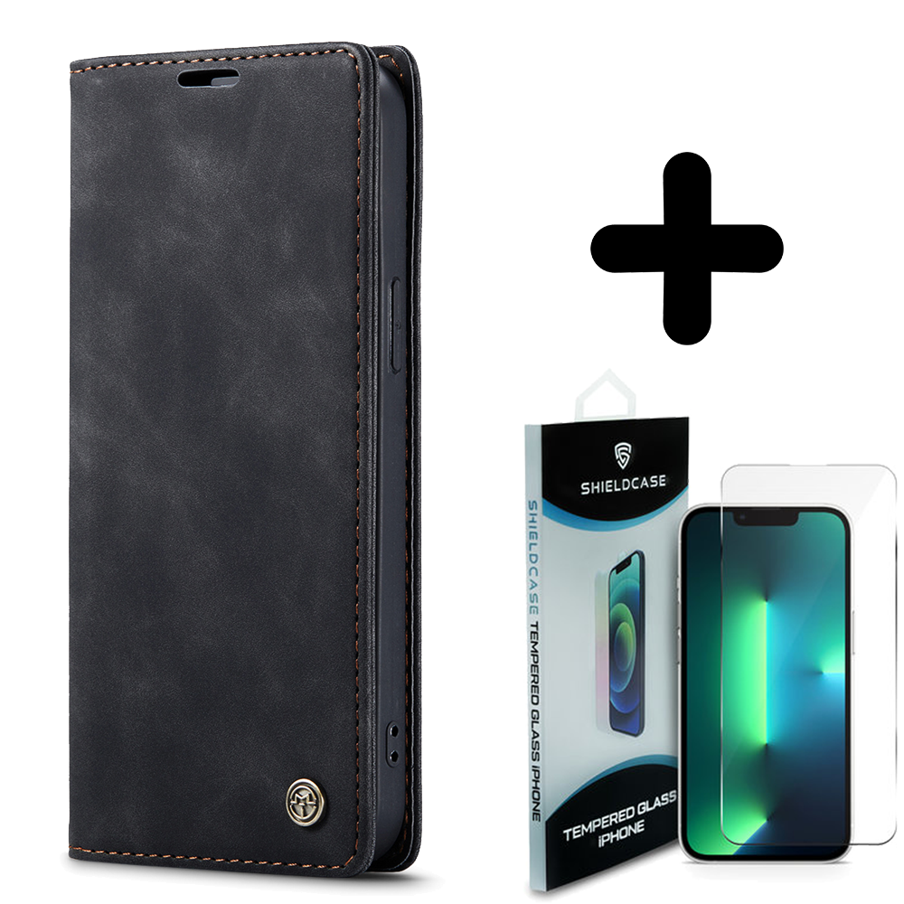 Shieldcase Shieldcase geschikt voor iPhone 14 bookcase (zwart) + ShieldCase screenprotector - beschermglas iPhone bescherming - iPhone case bescherm hoesje + Screenprotector