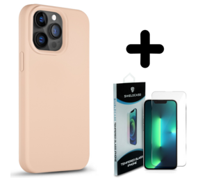 Coverzs Solid silicone case 14 Pro Max (zacht roze) + Screenprotector - Batch 1 (05-2023)