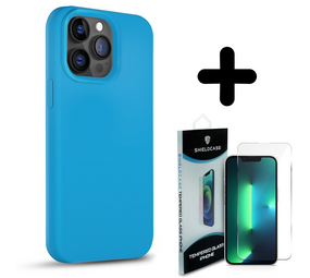 Coverzs Solid silicone case 14 Pro Max (lichtblauw) + Screenprotector - Batch 1 (05-2023)