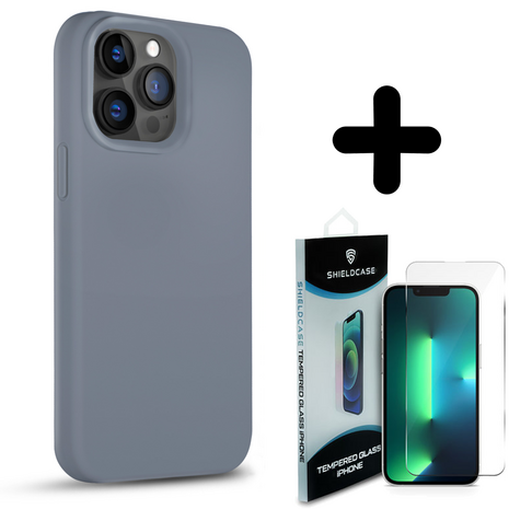 Coverzs Coverzs Solid silicone case geschikt voor iPhone 14 Pro Max (lavendel grijs) + ShieldCase screenprotector - beschermglas iPhone bescherming - iPhone case bescherm hoesje + Screenprotector