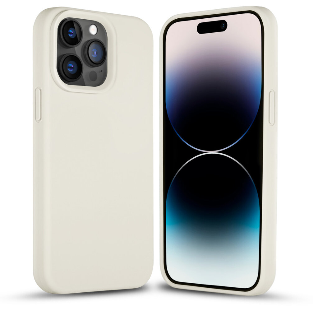 Coverzs Coverzs Solid silicone case geschikt voor iPhone 14 Pro (zand) + ShieldCase screenprotector - beschermglas iPhone bescherming - iPhone case bescherm hoesje + Screenprotector