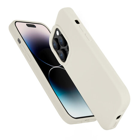 Coverzs Coverzs Solid silicone case geschikt voor iPhone 14 Pro (zand) + ShieldCase screenprotector - beschermglas iPhone bescherming - iPhone case bescherm hoesje + Screenprotector