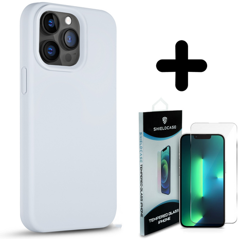 Coverzs Coverzs Solid silicone case geschikt voor iPhone 14 Pro (pastelblauw) + ShieldCase screenprotector - beschermglas iPhone bescherming - iPhone case bescherm hoesje + Screenprotector