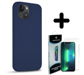 Coverzs Solid silicone case 14 (marine blauw) + Screenprotector - Batch 1 (05-2023)