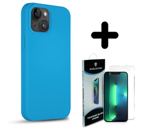Coverzs Solid silicone case 14 (lichtblauw) + Screenprotector - Batch 1 (05-2023)