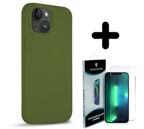 Coverzs Solid silicone case 14 (legergroen) + Screenprotector - Batch 1 (05-2023)