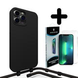 Coverzs Silicone case met koord 14 Pro Max (zwart) + Screenprotector - Batch 1 (05-2023)