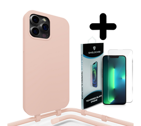Coverzs Silicone case met koord 14 Pro (roze) + Screenprotector - Batch 1 (05-2023)