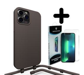 Coverzs Silicone case met koord 14 Pro (koffiezwart) + Screenprotector - Batch 1 (05-2023)