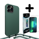 Coverzs Silicone case met koord 14 Pro (groen) + Screenprotector - Batch 1 (05-2023)