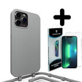 Coverzs Silicone case met koord 14 Pro (grijs) + Screenprotector - Batch 1 (05-2023)