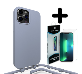 Coverzs Silicone case met koord 14 Pro (blauw) + Screenprotector - Batch 1 (05-2023)