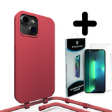 Coverzs Silicone case met koord 14 (rood) + Screenprotector - Batch 1 (05-2023)
