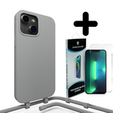 Coverzs Silicone case met koord 14 (grijs) + Screenprotector - Batch 1 (05-2023)