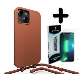 Coverzs Silicone case met koord 14 (bruin) + Screenprotector - Batch 1 (05-2023)