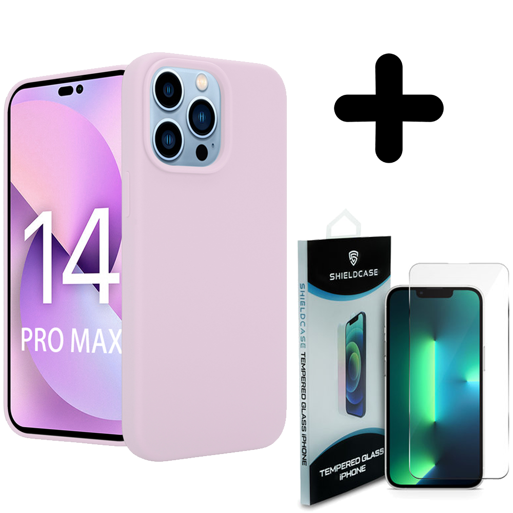 Coverzs Coverzs Luxe Liquid Silicone case geschikt voor iPhone 14 Pro Max (roze) + ShieldCase screenprotector - beschermglas iPhone bescherming - iPhone case bescherm hoesje + Screenprotector