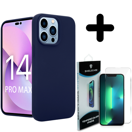 Coverzs Coverzs Luxe Liquid Silicone case geschikt voor iPhone 14 Pro Max (royaal blauw) + ShieldCase screenprotector - beschermglas iPhone bescherming - iPhone case bescherm hoesje + Screenprotector