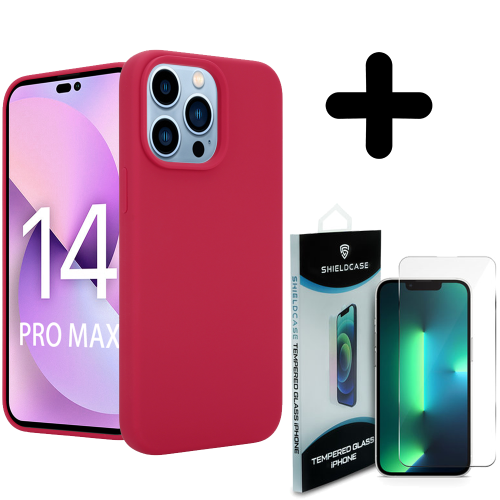 Coverzs Coverzs Luxe Liquid Silicone case geschikt voor iPhone 14 Pro Max (rood) + ShieldCase screenprotector - beschermglas iPhone bescherming - iPhone case bescherm hoesje + Screenprotector