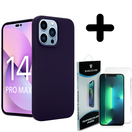 Coverzs Coverzs Luxe Liquid Silicone case geschikt voor iPhone 14 Pro Max (navy blauw) + ShieldCase screenprotector - beschermglas iPhone bescherming - iPhone case bescherm hoesje + Screenprotector