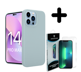 Coverzs Luxe Liquid Silicone case 14 Pro Max (grijsblauw) + Screenprotector - Batch 1 (05-2023)
