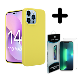 Coverzs Luxe Liquid Silicone case 14 Pro Max (geel) + Screenprotector - Batch 1 (05-2023)