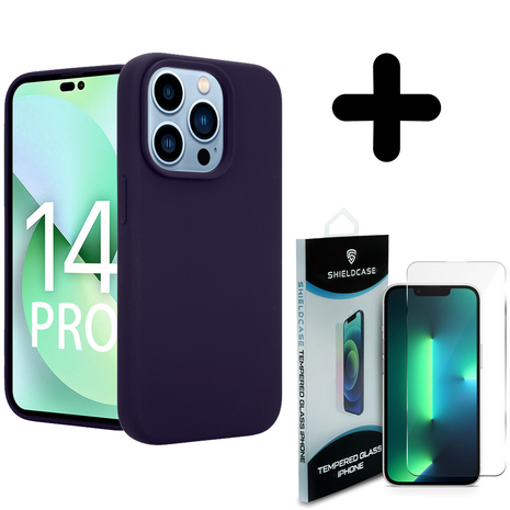 Coverzs Coverzs Luxe Liquid Silicone case geschikt voor iPhone 14 Pro (navy blauw) + ShieldCase screenprotector - beschermglas iPhone bescherming - iPhone case bescherm hoesje + Screenprotector