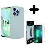 Coverzs Luxe Liquid Silicone case 14 Pro (grijsblauw) + Screenprotector - Batch 1 (05-2023)