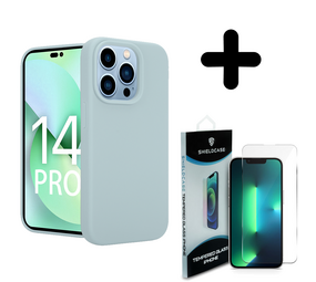 Coverzs Luxe Liquid Silicone case 14 Pro (grijsblauw) + Screenprotector - Batch 1 (05-2023)
