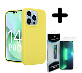 Coverzs Luxe Liquid Silicone case 14 Pro (geel) + Screenprotector - Batch 1 (05-2023)