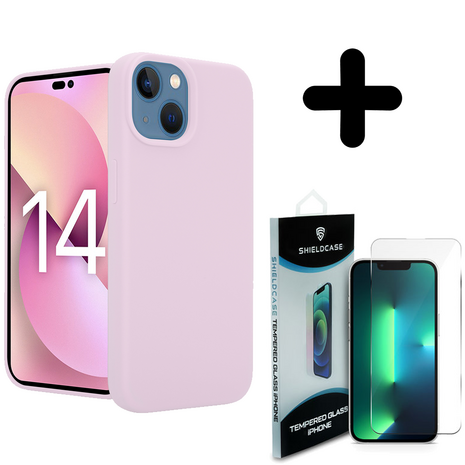 Coverzs Coverzs Luxe Liquid Silicone case geschikt voor iPhone 14 Plus (roze) + ShieldCase screenprotector - beschermglas iPhone bescherming - iPhone case bescherm hoesje + Screenprotector