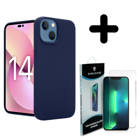 Coverzs Coverzs Luxe Liquid Silicone case geschikt voor iPhone 14 Plus (royaal blauw) + ShieldCase screenprotector - beschermglas iPhone bescherming - iPhone case bescherm hoesje + Screenprotector