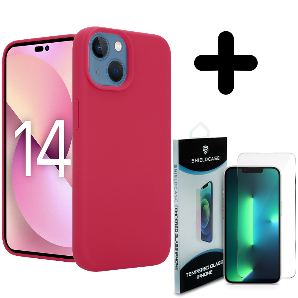 Coverzs Coverzs Luxe Liquid Silicone case geschikt voor iPhone 14 Plus (rood) + ShieldCase screenprotector - beschermglas iPhone bescherming - iPhone case bescherm hoesje + Screenprotector