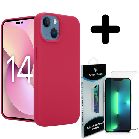 Coverzs Coverzs Luxe Liquid Silicone case geschikt voor iPhone 14 Plus (rood) + ShieldCase screenprotector - beschermglas iPhone bescherming - iPhone case bescherm hoesje + Screenprotector