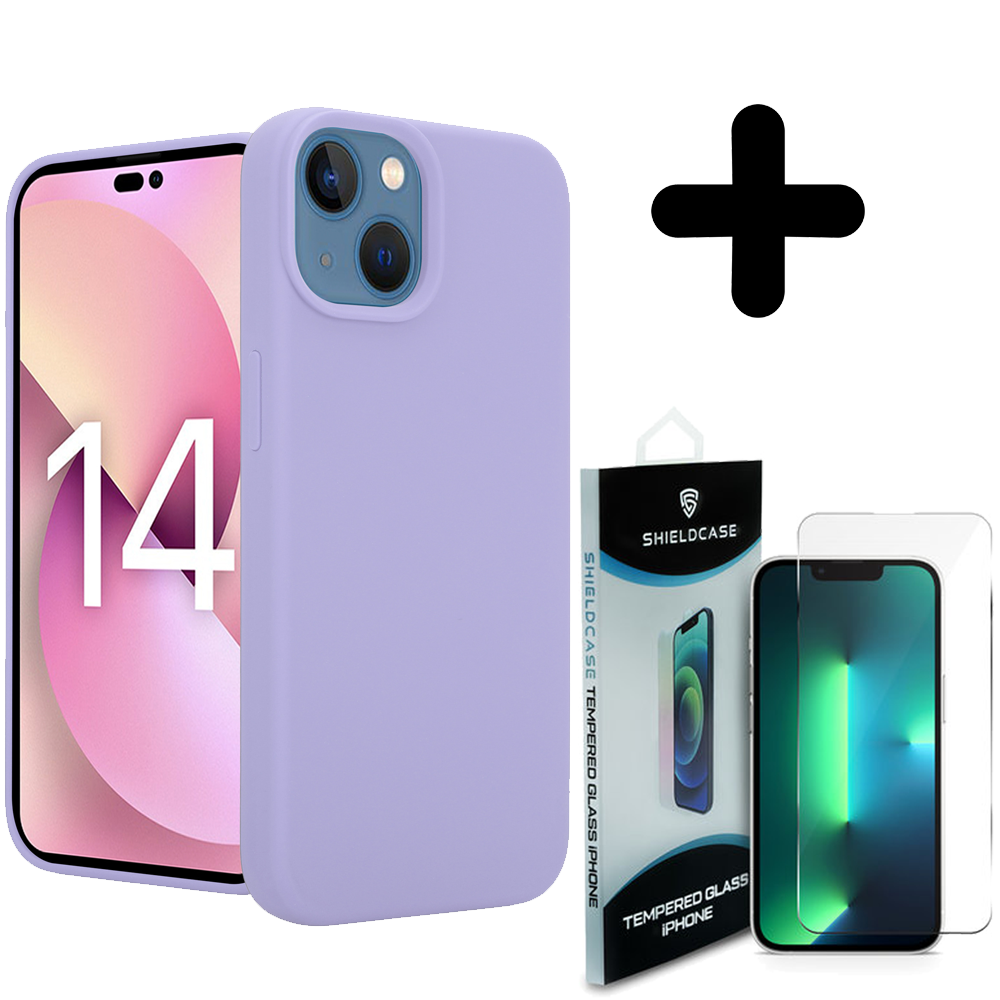 Coverzs Coverzs Luxe Liquid Silicone case geschikt voor iPhone 14 Plus (paars) + ShieldCase screenprotector - beschermglas iPhone bescherming - iPhone case bescherm hoesje + Screenprotector