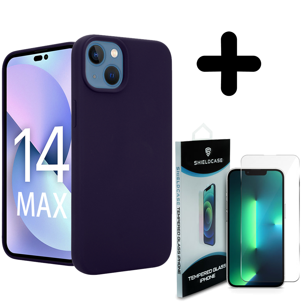 Coverzs Coverzs Luxe Liquid Silicone case geschikt voor iPhone 14 Plus (navy blauw) + ShieldCase screenprotector - beschermglas iPhone bescherming - iPhone case bescherm hoesje + Screenprotector