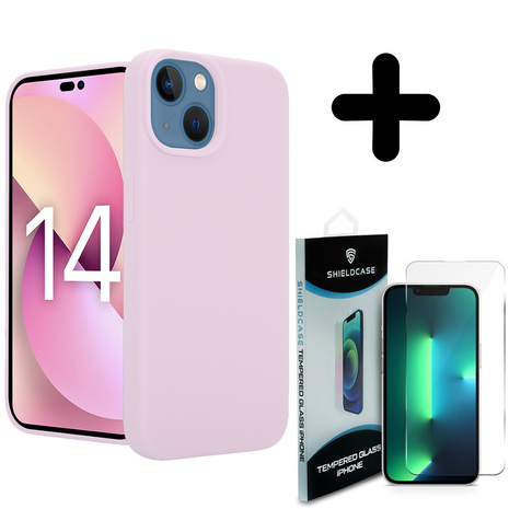 Coverzs Coverzs Luxe Liquid Silicone case geschikt voor iPhone 14 (roze) + ShieldCase screenprotector - beschermglas iPhone bescherming - iPhone case bescherm hoesje + Screenprotector