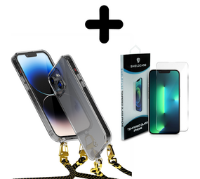 Coverzs 14 transparante case met koord (zwart/goud) + Screenprotector - Batch 1 (05-2023)