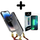 Coverzs 14 transparante case met koord (donkerrood) + Screenprotector - Batch 1 (05-2023)