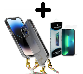 Coverzs 14 transparante case met koord (aqua/roze) + Screenprotector - Batch 1 (05-2023)