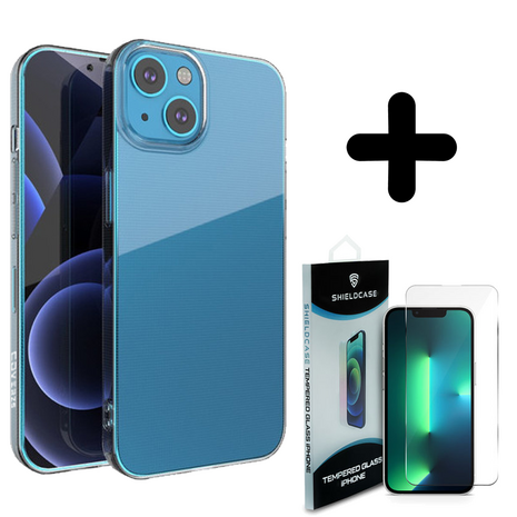 Coverzs Coverzs geschikt voor iPhone 14 TPU hoesje (transparant) + ShieldCase screenprotector - beschermglas iPhone bescherming - iPhone case bescherm hoesje + Screenprotector