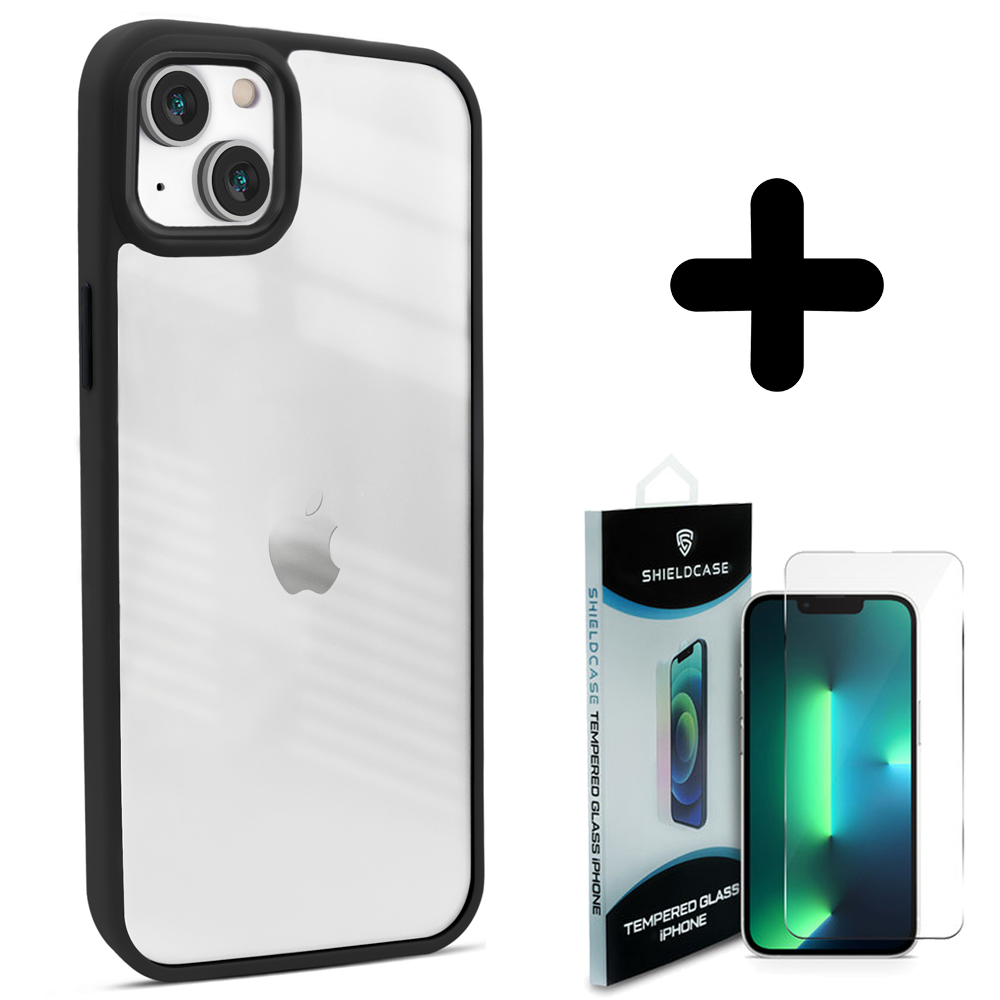 Coverzs Coverzs geschikt voor iPhone 14 Pro Max solid bumper hoesje mat (zwart) + ShieldCase screenprotector - beschermglas iPhone bescherming - iPhone case bescherm hoesje + Screenprotector