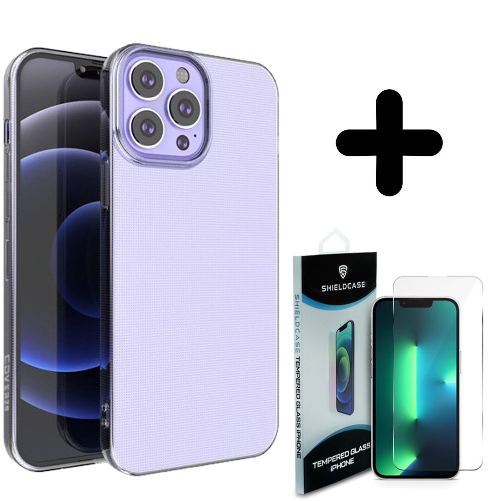 Coverzs Coverzs geschikt voor iPhone 14 Pro Max TPU case (transparant) + ShieldCase screenprotector - beschermglas iPhone bescherming - iPhone case bescherm hoesje + Screenprotector