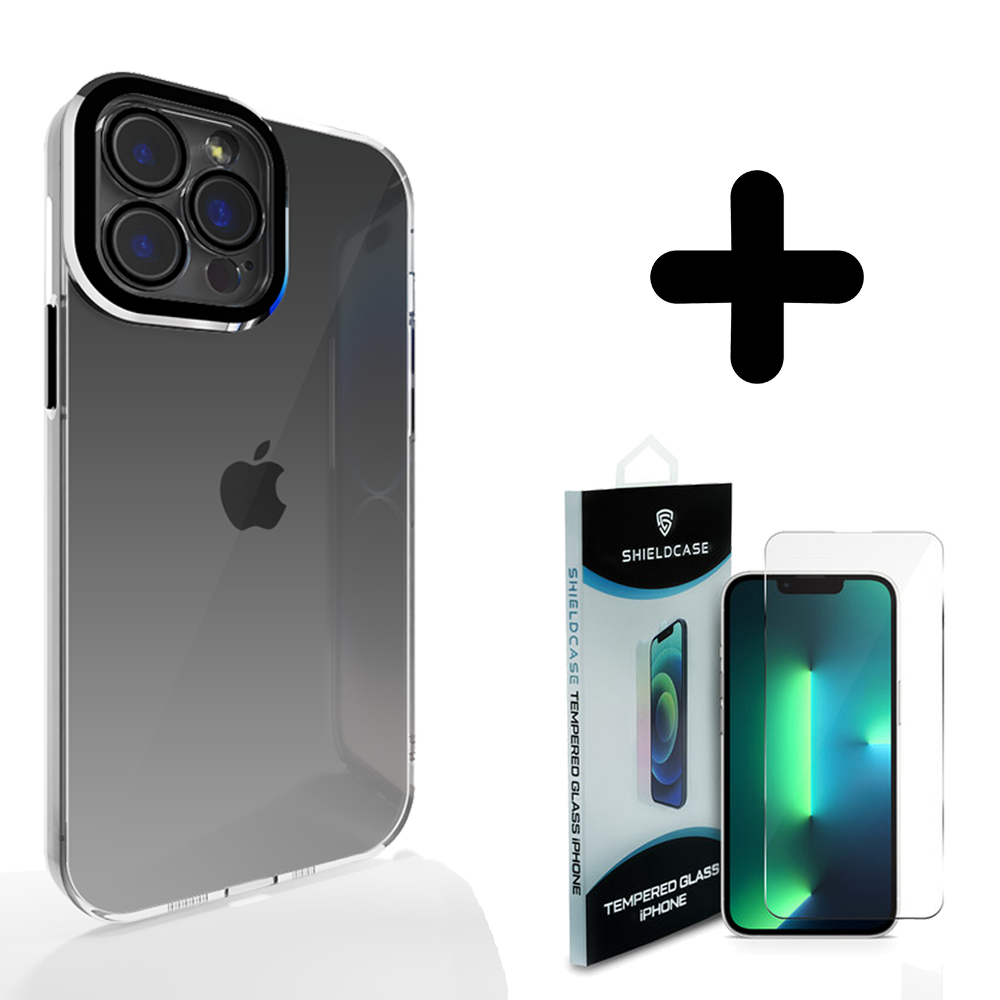 Coverzs Coverzs geschikt voor iPhone 14 Plus hoesje transparant camera cover (zwart) + ShieldCase screenprotector - beschermglas iPhone bescherming - iPhone case bescherm hoesje + Screenprotector