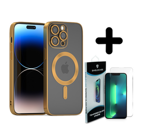 Coverzs 14 Pro Max Magsafe hoesje met camera cover (goud) + Screenprotector - Batch 1 (05-2023)