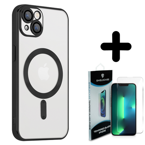 Coverzs Coverzs geschikt voor iPhone 14 Magsafe hoesje met camera cover (zwart) + ShieldCase screenprotector - beschermglas iPhone bescherming - iPhone case bescherm hoesje + Screenprotector