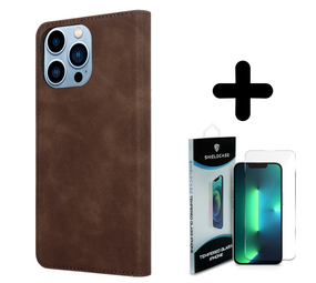 Coverzs 14 Pro Luxe bookcase (donkerbruin) + Screenprotector - Batch 1 (05-2023)