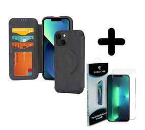 Coverzs 14 hoesje leer bookcase Magsafe (zwart) + Screenprotector - Batch 1 (05-2023)