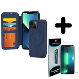 Coverzs 14 hoesje leer bookcase Magsafe (blauw) + Screenprotector - Batch 1 (05-2023)