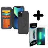 Coverzs 14 Pro Max hoesje leer bookcase Magsafe (zwart) + Screenprotector - Batch 1 (05-2023)