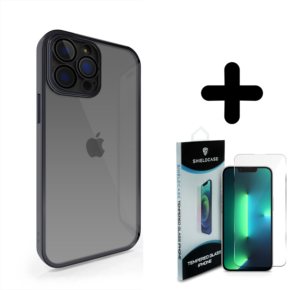 Coverzs Coverzs geschikt voor iPhone 14 Pro hoesje clear soft case camera cover (zwart) + ShieldCase screenprotector - beschermglas iPhone bescherming - iPhone case bescherm hoesje + Screenprotector